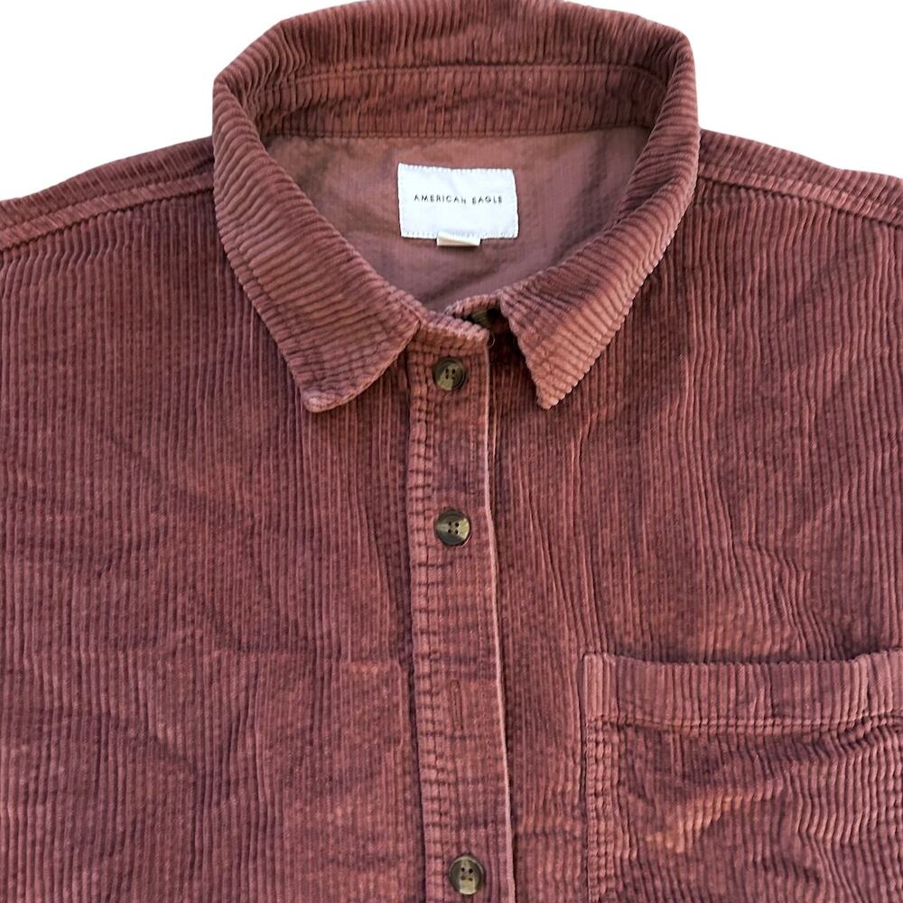 AE Chocolate Brown Corduroy Cropped Boho Jacket SM Cozy Fall Grunge Long Sleeve - Picture 3 of 8